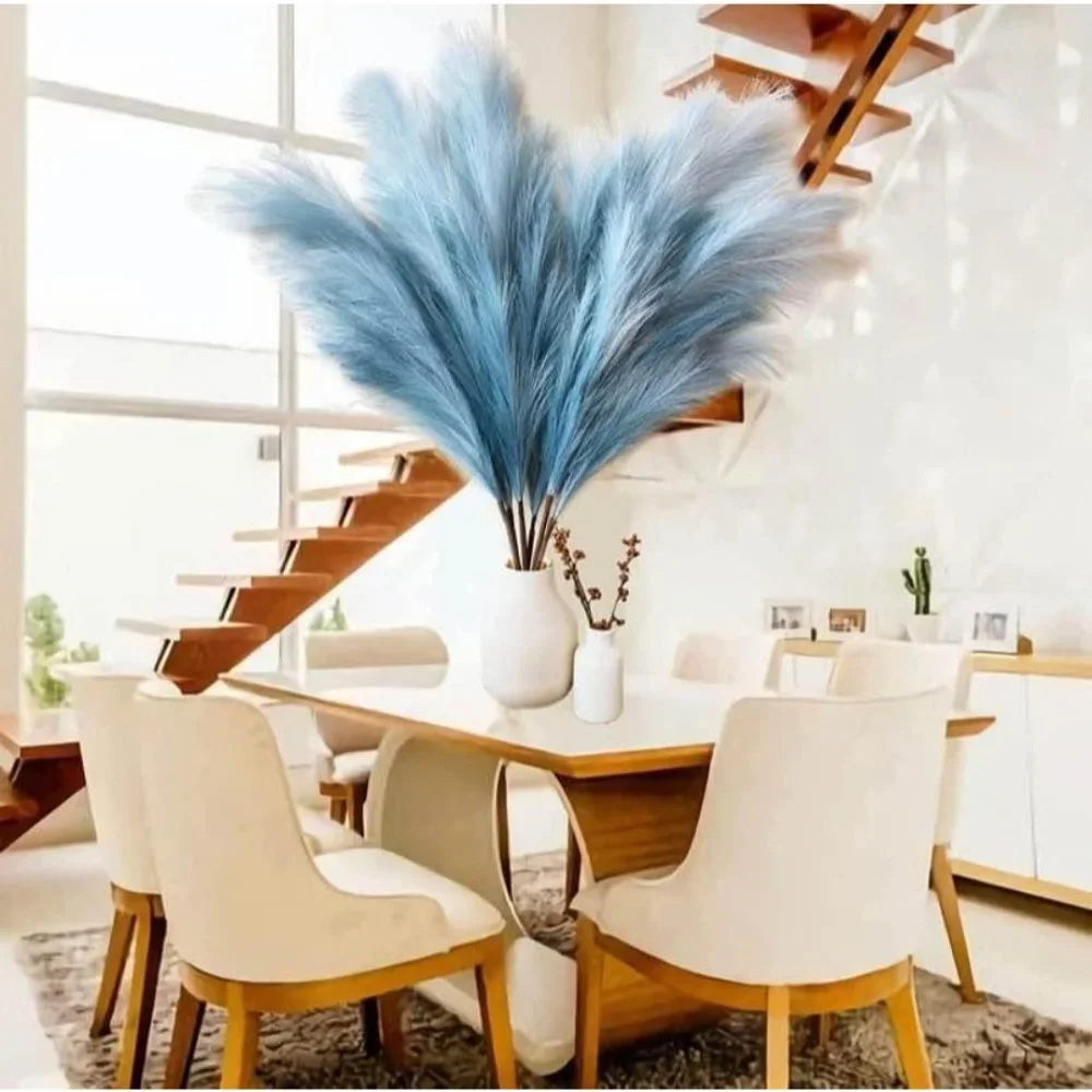 3 Pieces | Gradient Blue Faux Artificial 45Inch Pampas Grass Rustic Boho Decor